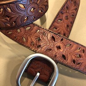 Fossil Brown Perforated Embossed Leather Belt - M